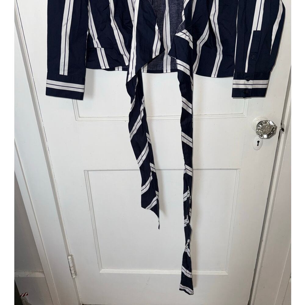 NWOT White House Black Market Wrap Tie Front Striped Blouse Women's size 4 - Picture 5 of 7